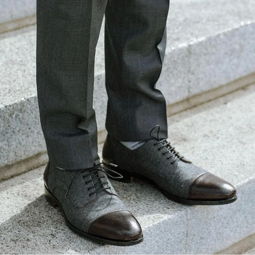 TAFT Gray and Brown Leather Sole Shoes
